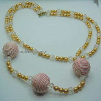 Double Stranded Pink and Gold Necklace