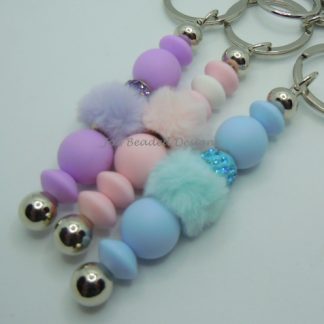 Silicone Bead and Fluffy Pom Pom Keyring