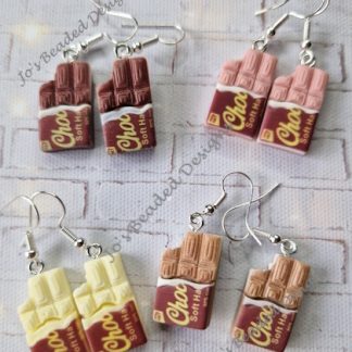 Novelty Earrings, Resin Part Wrapped Choc Bar