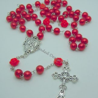 Rosary Beads, Glass Pearl and Flower