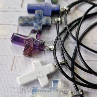 Gemstone Cross on Cord Necklace